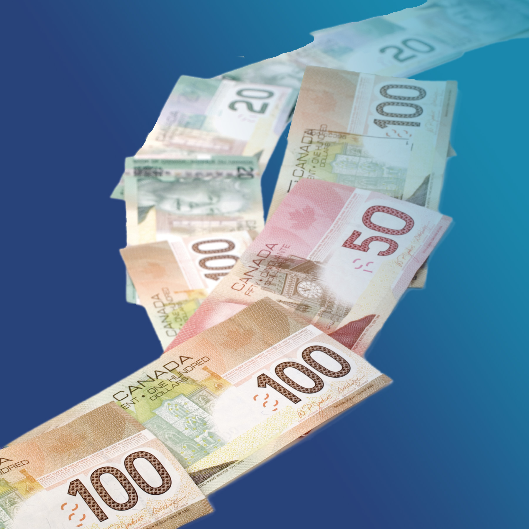 Canadian money on a blue background